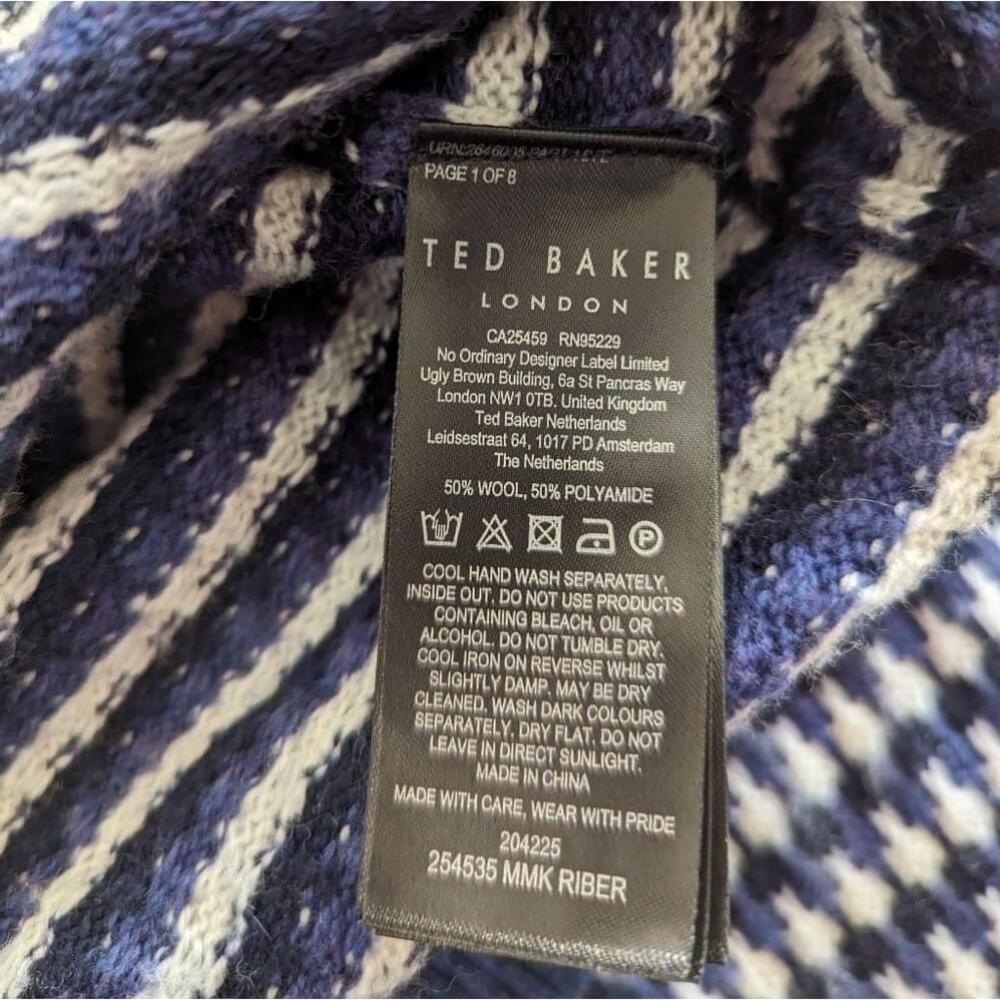 China Ted Baker riber turtleneck knit sweater navy blue Large 4 - Picture 10 of 13
